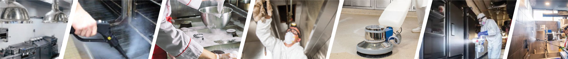 Collage of images of kitchen exhausts systems and maintenance professionals